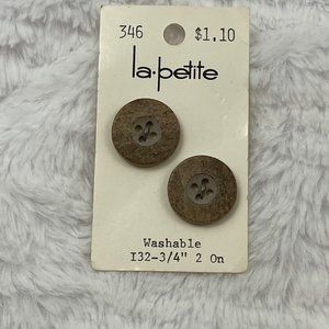 La Petite, 3/4" Brown/Tan Designed Vintage Buttons, I32, Set of 2